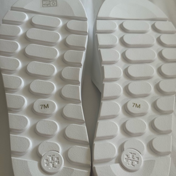 Tory Burch White Slides with Gold Accent - Picture 5 of 8